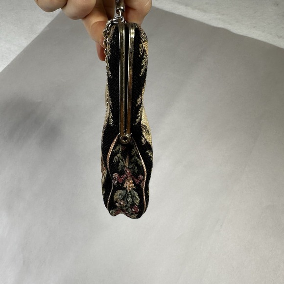 Vintage Tapestry Floral Clutch Evening Bag Kiss Lock Chain‎ Strap - Picture 7 of 7